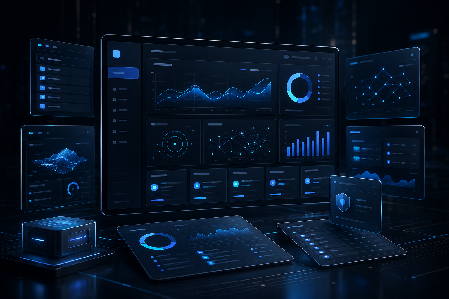 Conceito visual de plataforma SaaS desenvolvida pela Netnocc